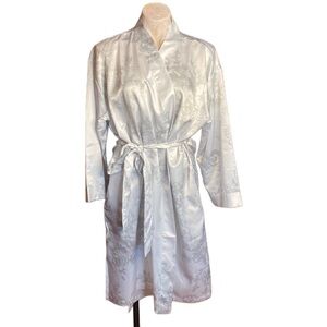 Monique Ihillier Pottery Barn Satiny Silky white floral short Robe kimono Sz M/L